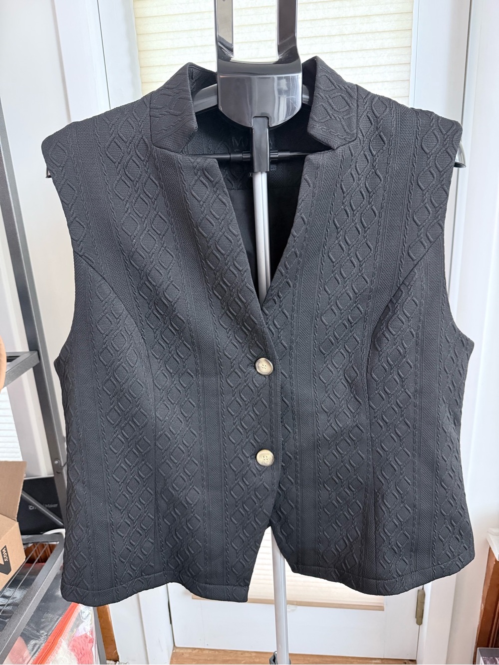 Black Whimsigoth Romantic Mina Self textured Jacquard Tailored Vest layering XXL